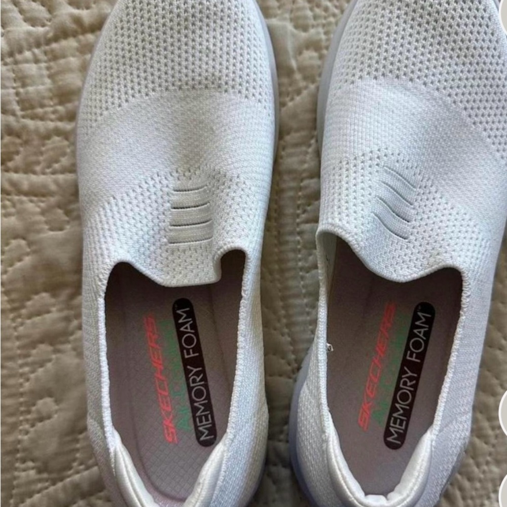 Skechers White Knit Slip-On Shoes